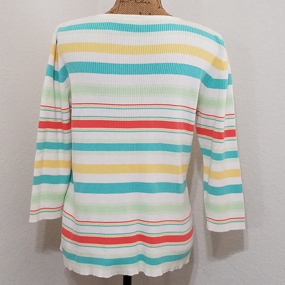 Cherokee Teal Orange yellow striped v-neck sweater  top Lrg. - Picture 3 of 7
